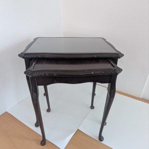 Vintage Nest of 2 Tables – Mahogany with Glass Top – Queen Anne Style