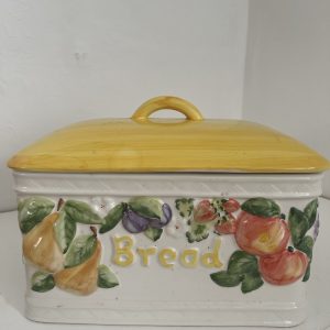 Ceramic Bread Bin Fruit Design – Lidded Kitchen Storage – Country Style