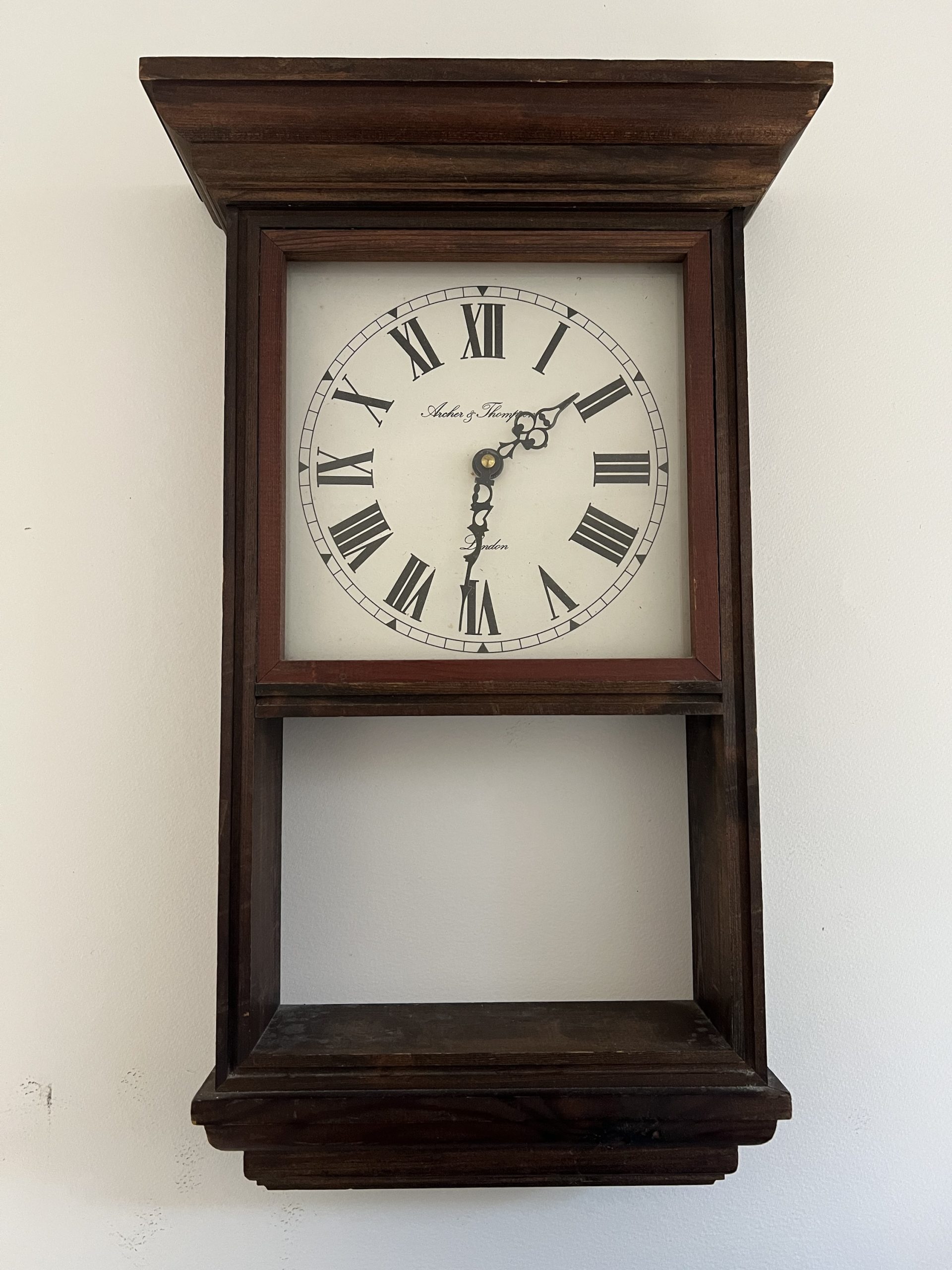 Traditional Wooden Wall Clock with Shelf – Archer & Hampson Style