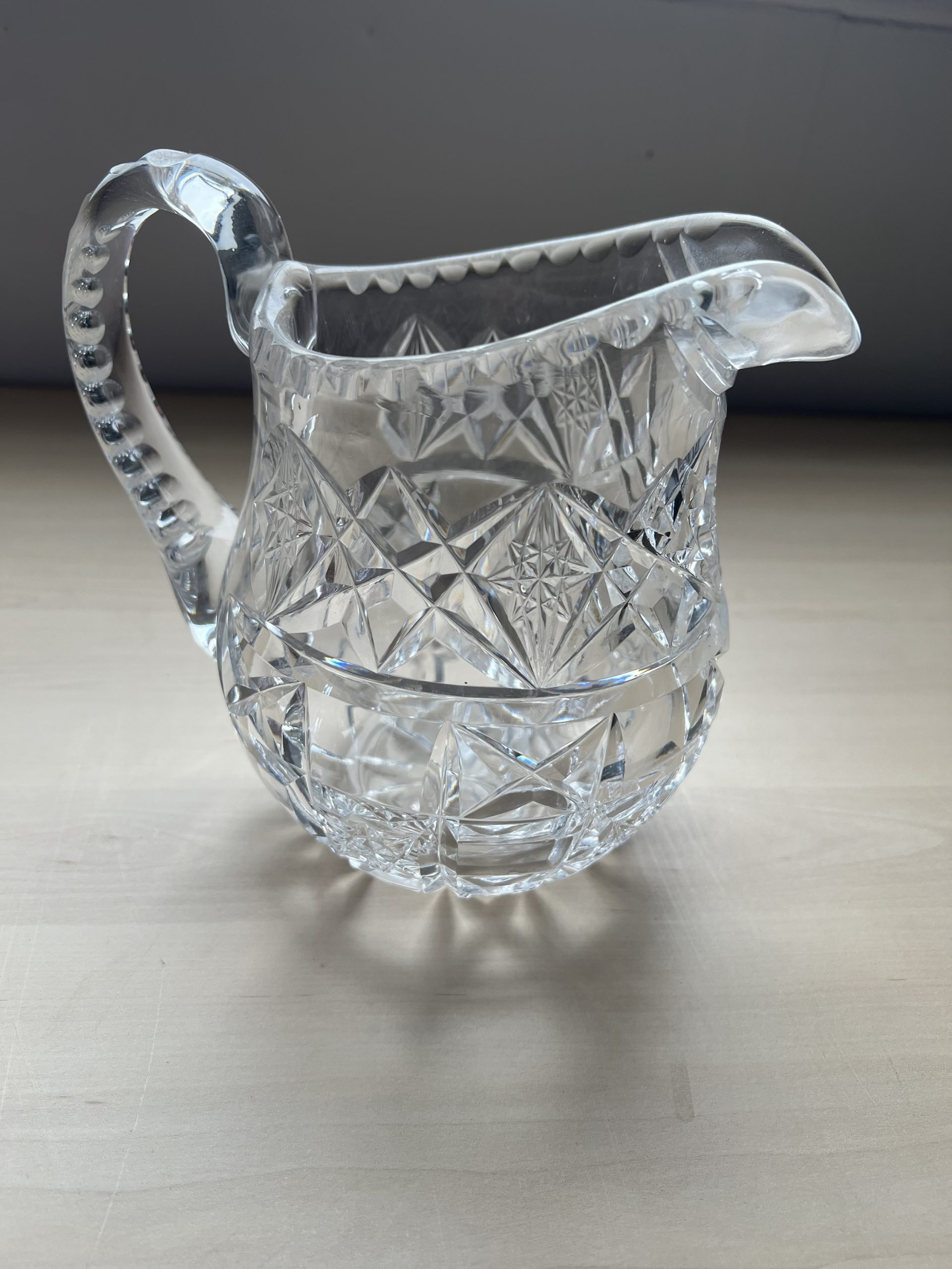 Heavy Cut Crystal Cream Jug – Starburst Base – Diamond Cut – Vintage - Image 2