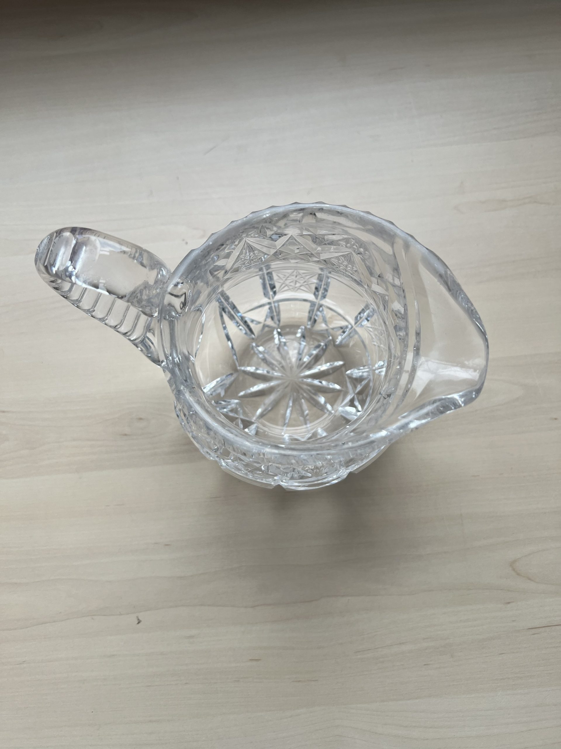 Heavy Cut Crystal Cream Jug – Starburst Base – Diamond Cut – Vintage