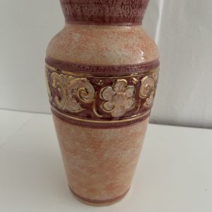Decorative Pink & Gold Vase with Sailing Ship Design