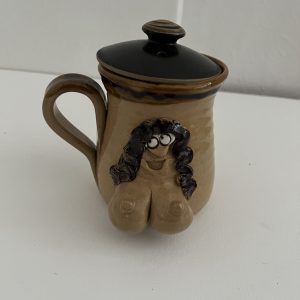 Vintage Novelty Ceramic Mug With Lid – Nude Lady Design – Humorous Pottery