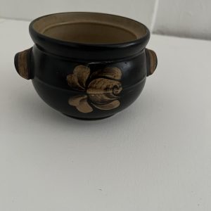 Vintage Studio Pottery Bowl With Handles – Brown Glaze Leaf Design