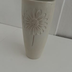 Tall Ceramic Vase Embossed Daisy Design – Cream / Off White