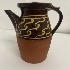 Vintage Studio Pottery Coffee Pot Teapot Brown Glaze Slipware Decor w Lid