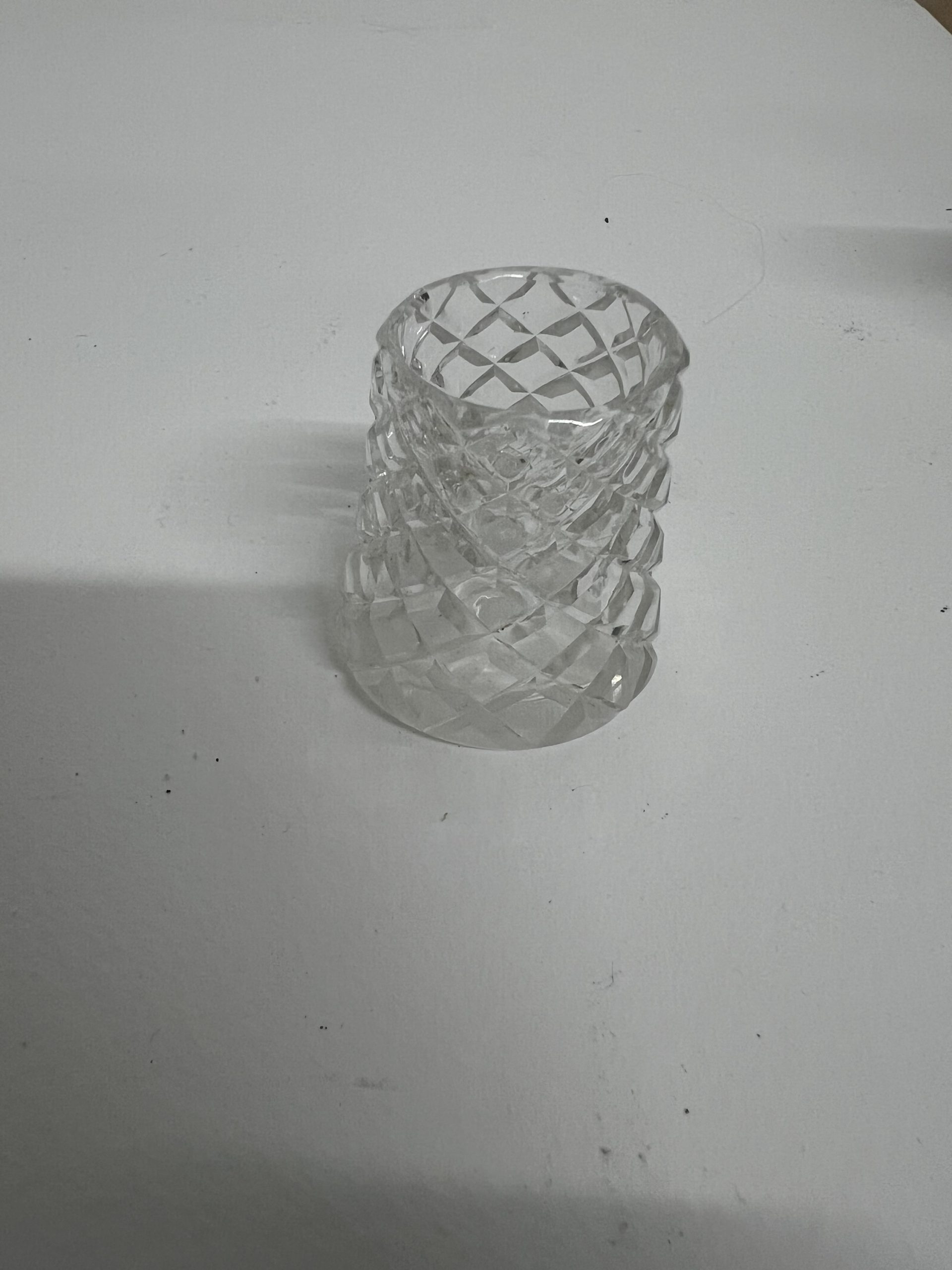 Cut Glass Toothpick Holder / Mini Vase – Diamond Pattern – Vintage Style