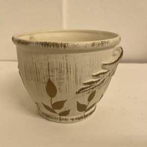 Small Decorative Ceramic Plant Pot – Rustic Cream Leaf Design