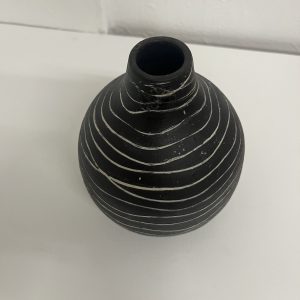 Studio Pottery Small Black Vase Incised Line Design Mid Century Style