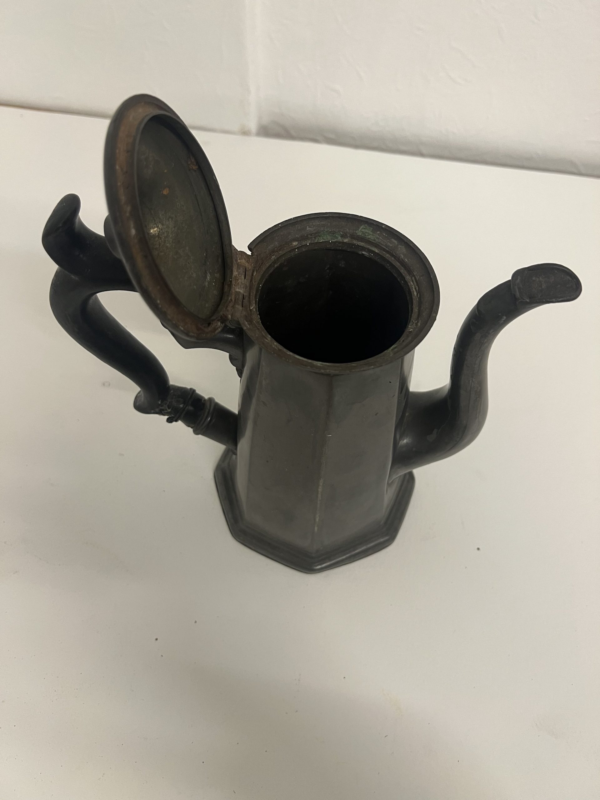 Vintage Sheffield Pewter Coffee Pot W.M England Octagonal Teapot - Image 2