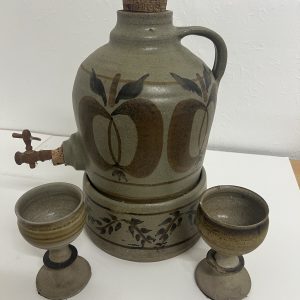 Vintage Stoneware Drinks Dispenser Set with Tap & Cups