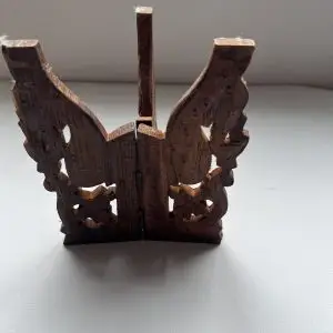 Carved Wooden Folding Letter Rack Napkin Holder Bird Design Vintage