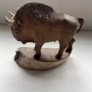 Hand Carved Wooden Bison Buffalo Figure – Folk Art – Rustic Ornament
