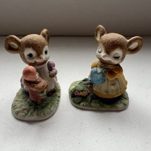 Vintage Ceramic Deer Figurines Pair – Cute Animal Ornaments – Hand Painted