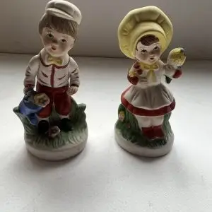 Vintage Ceramic Boy & Girl Figurines – Garden Theme – Hand Painted
