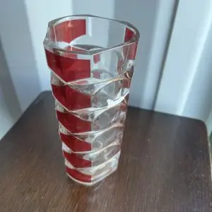 French Art Glass Spiral Vase Red Clear Twisted Design