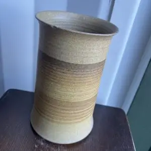 Studio Pottery Vase Stoneware Brown Band Rustic Wheel Thrown