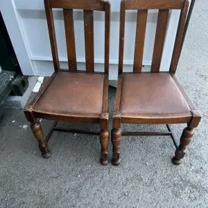 Pair of Oak Dining Chairs with Upholstered Seats