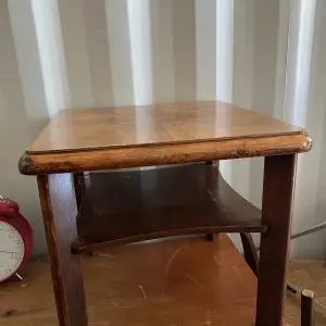 Mid Century Style Walnut Side Table with Shelf